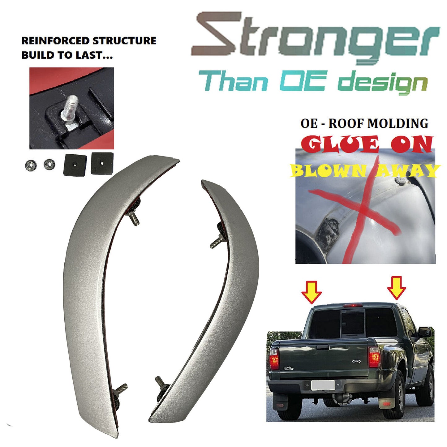 2PCS Upgraded Roof Molding For 1998-2011 Ford Ranger M6 Moondust Silver Metallic