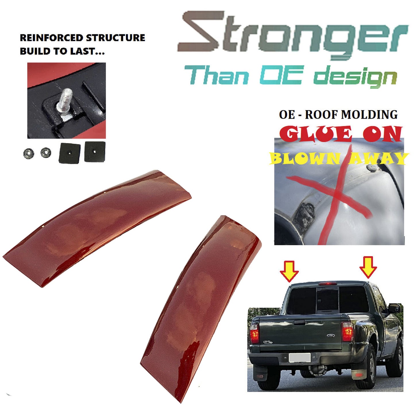 Left & Right Set Upgraded Roof Molding For 98-11 Ford Ranger G2 Redfire Metallic