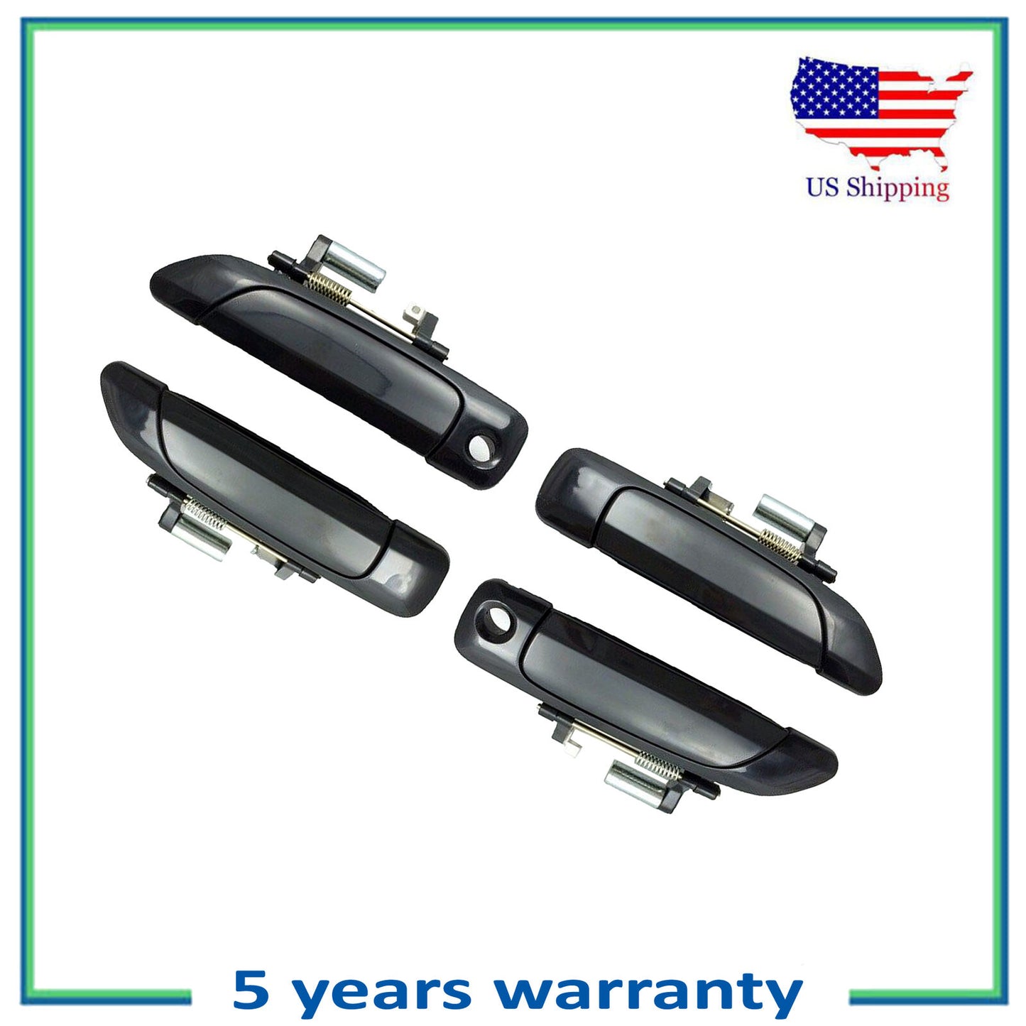 Front & Rear Outer Door Handle 4 PCS For 01-05 Honda Civic Smooth Black DS555