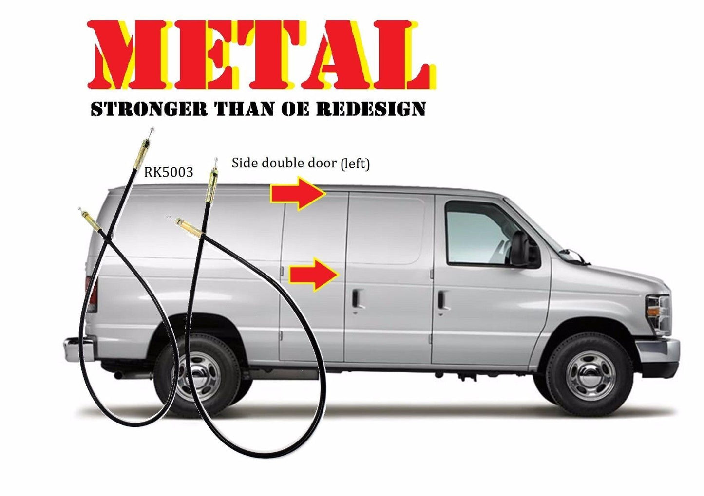 UPGRADED Metal Econoline Van Handle Side Cargo Latch Release Actuator 2 Cable For 1992-2012 Ford E150 E250 E350 Van