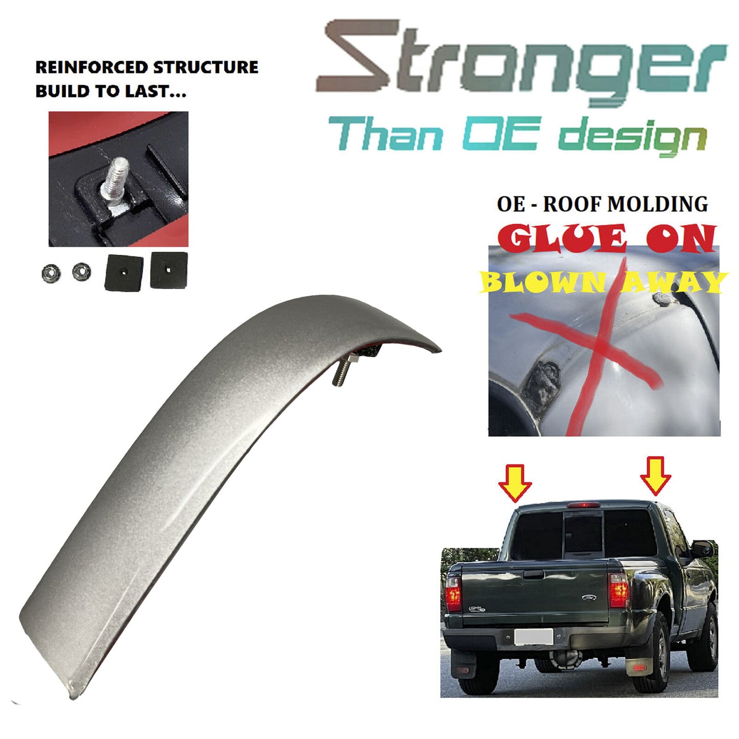 Right RH Upgraded Roof Molding For 98-11 Ford Ranger M6 Moondust Silver Metallic