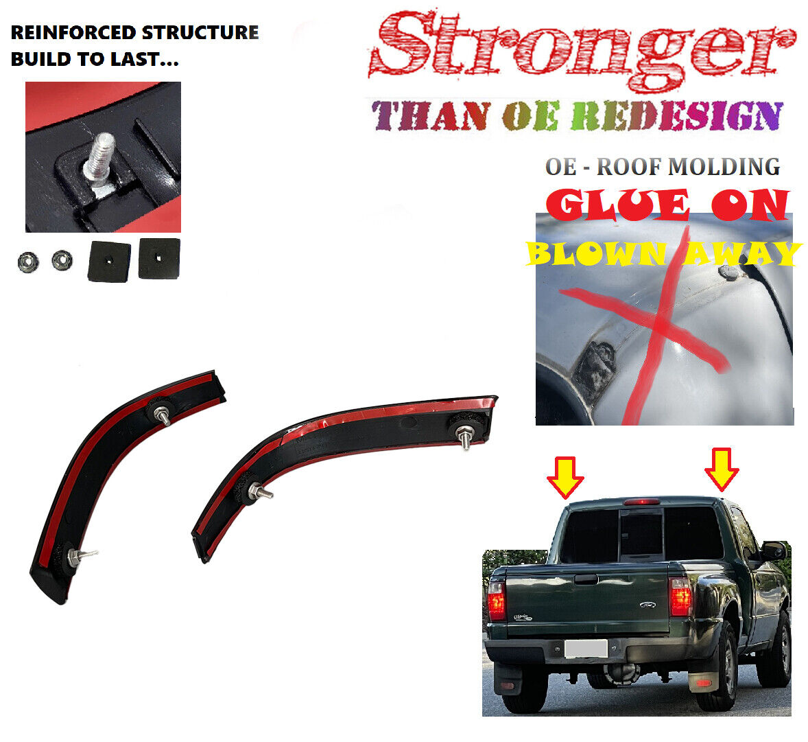 Set 2PCS Gauche & Droit Rh Amélioré Toit Moulage Pour 1998-2011 Ford Ranger