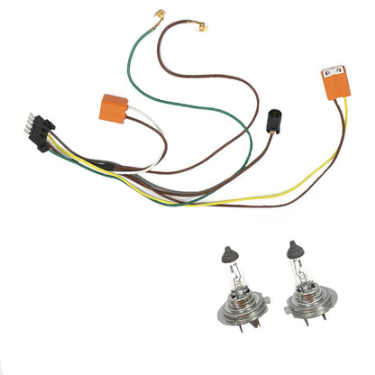 L /R Headlight Wiring Harness & Headlight Bulb H7 70W For Benz C32 C240 C230
