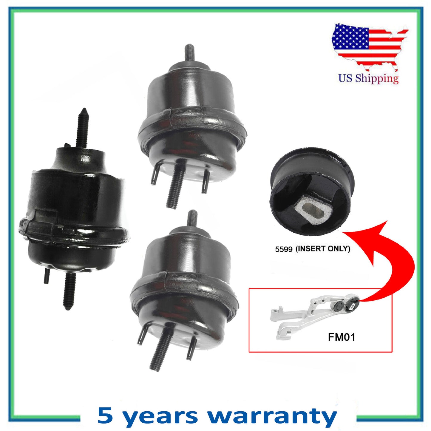 4PCS Upper Torque Strut Bushing & Hydraulic Front & Trans Mount For Montego 3.0L