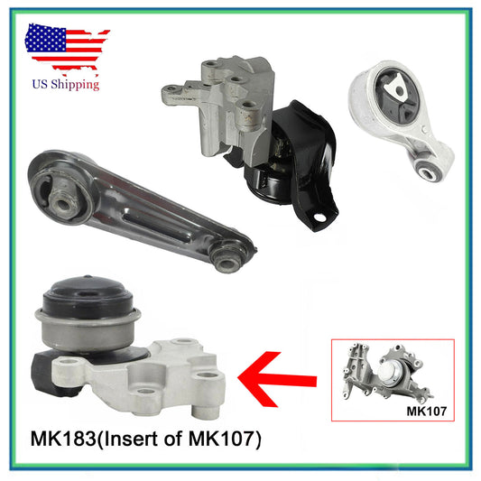 Engine Motor 4Pcs Set W. Insert of Trans. Mount for Nissan Rogue 14-19 2.5L 4WD