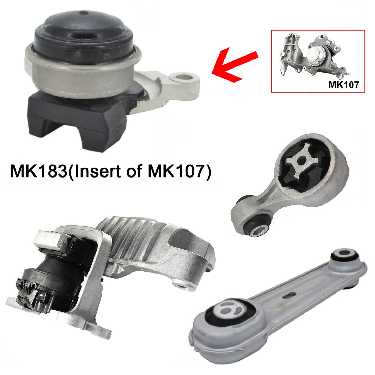 4PCS Engine Motor & Insert of Auto. Trans. Mount For 14-19 Nissan Rogue 2.5L 4WD