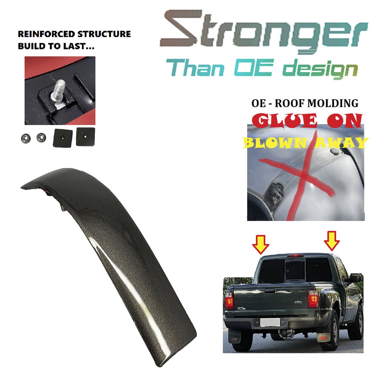 Right RH Upgraded Roof Molding For 98-2011 Ford Ranger T7 Toreador Red Metallic