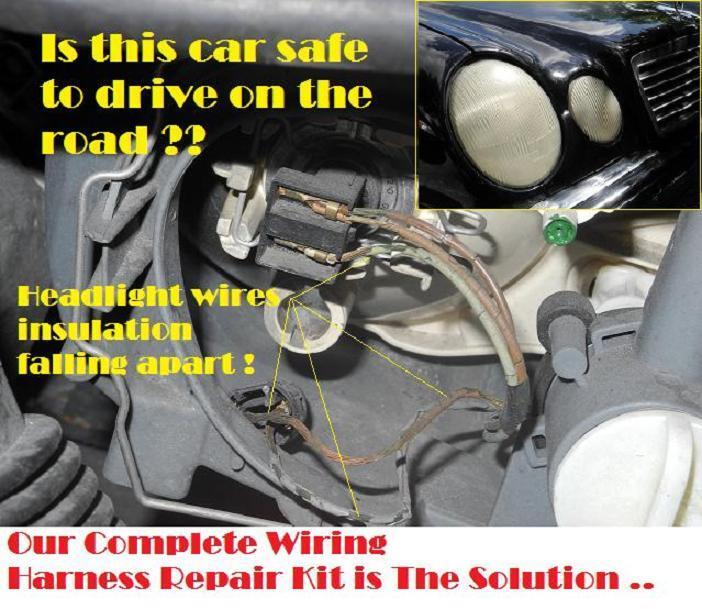 Mercedes-Benz headlight wiring harness damage inspection front bumper area