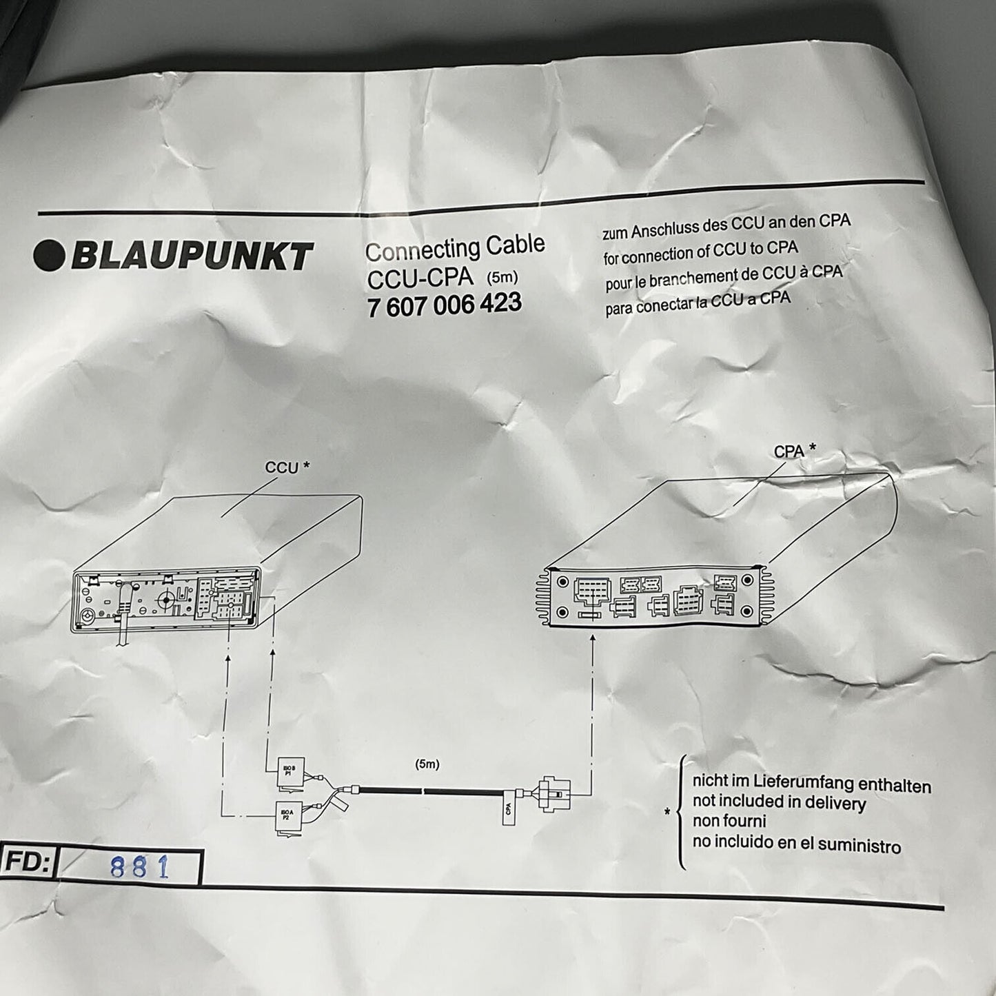 BLAUPUNKT Connexion Câble Ccu-Cpa 5m Pour 7607006423