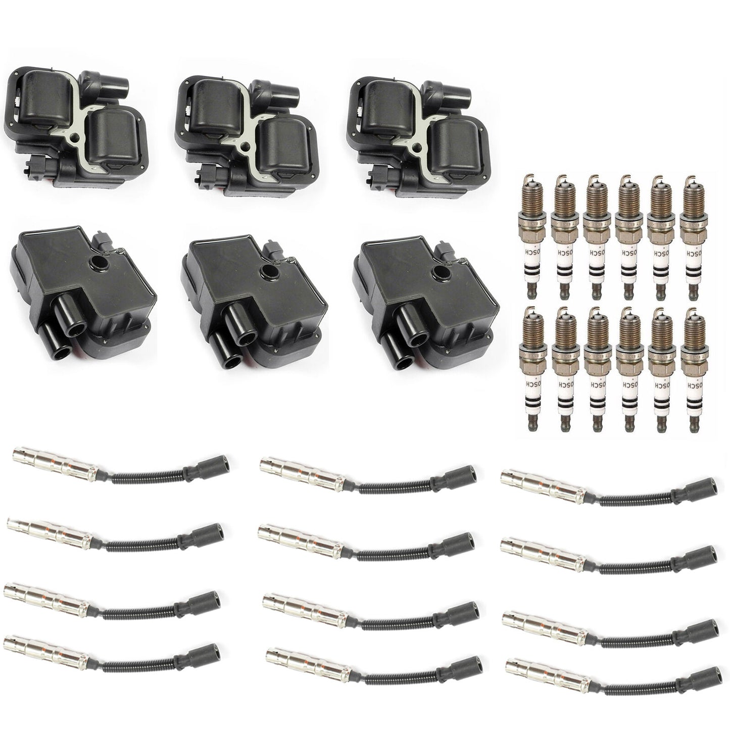 For MB CLK ML Bosch Platinum Spark Plug, MotorKing Ignition Coil, plug Wire SET