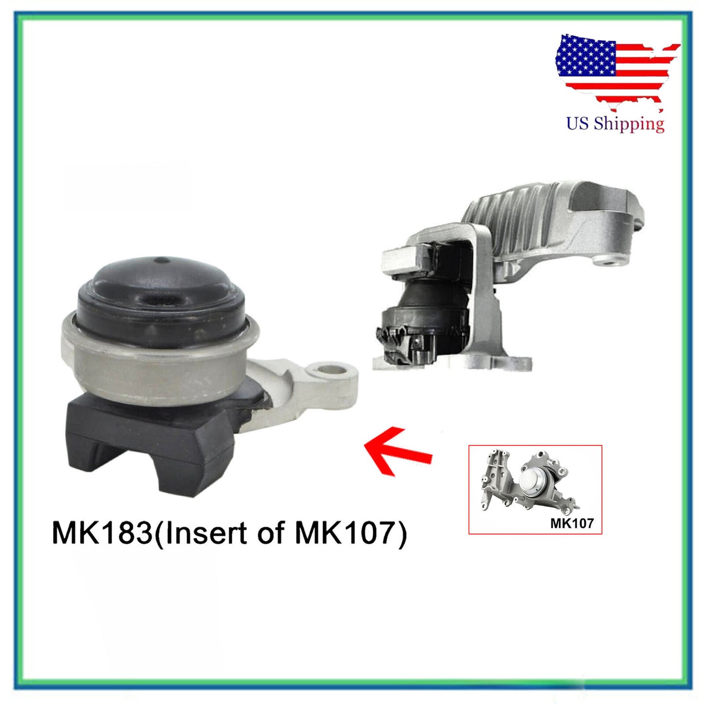 Set Engine Motor & Insert of Auto. Trans. Mount For 14-19 Nissan Rogue 2.5L 4WD