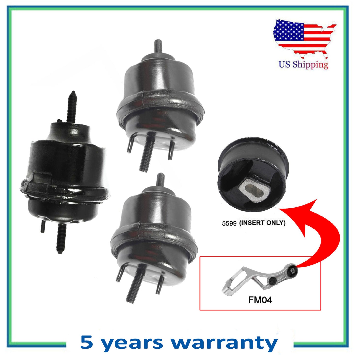 4PCS Rear Insert Bushing, Hydraulic Front & Trans Mount For Five Hundred 3.0L V6