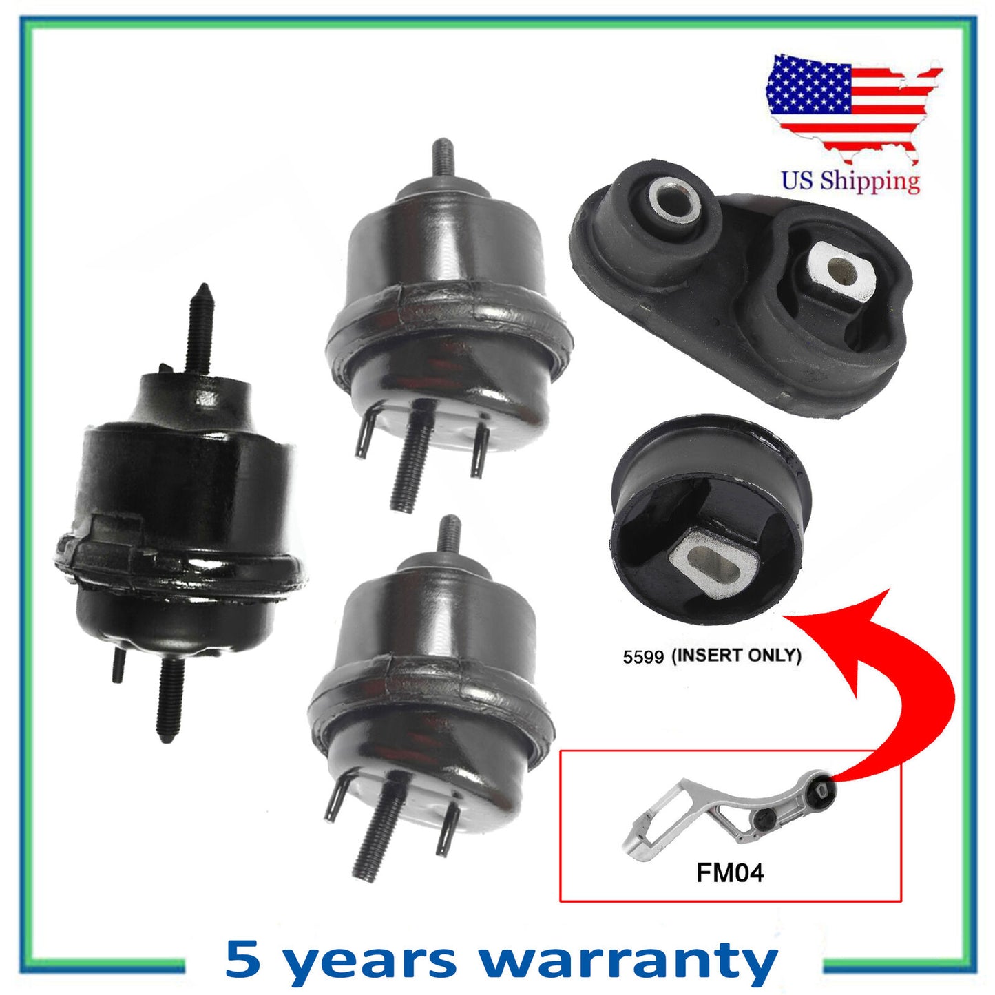 5PCS Rear Bushing, Torque Strut, Front & Trans Mount For Five Hundred Freestyle