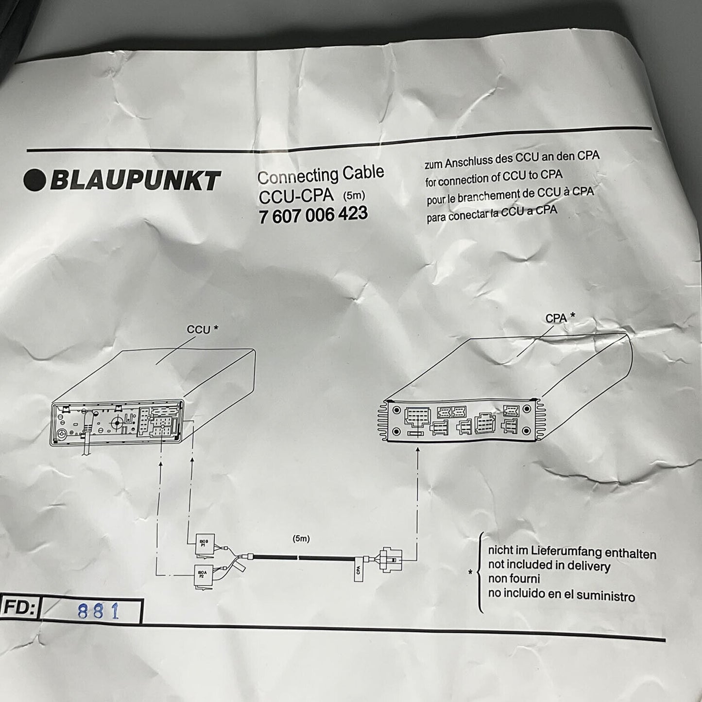 BLAUPUNKT CONNECTING CABLE CCU-CPA 5m For 7607006423