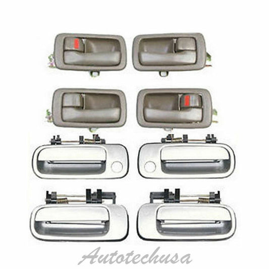 92-96 For Toyota Camry Brown Interior Set 4 & Silver Outside Door Handle DS44