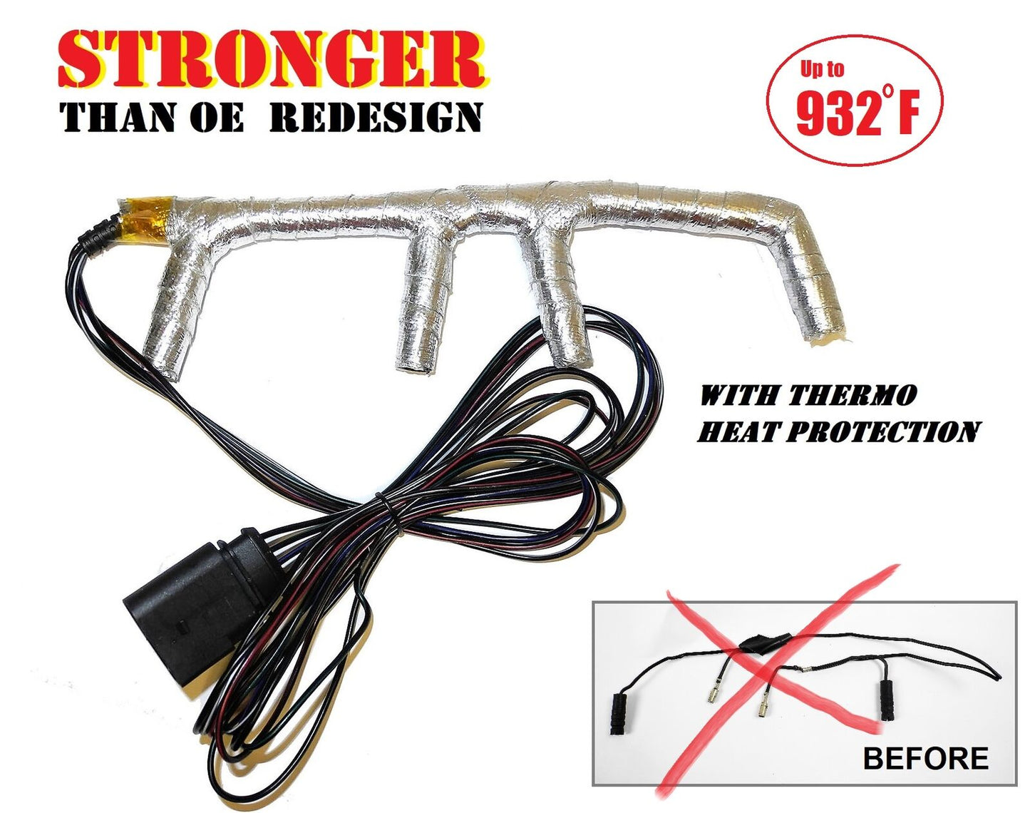 Improved 4-Wire Glow Plug Harness W/ Connector W/Thermo heat cover For 02 03 VW