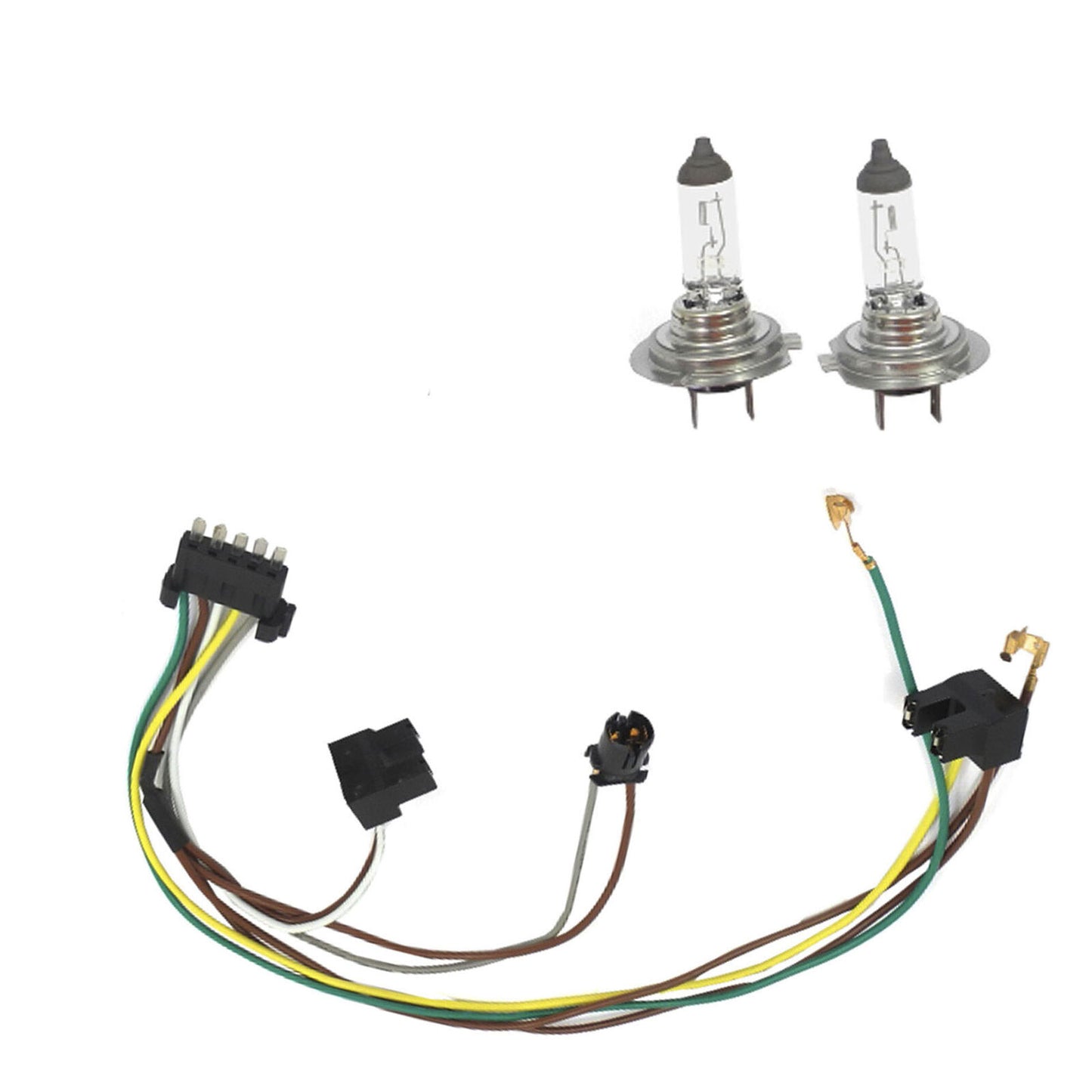 L /R Headlight Wiring Harness & Headlight Bulb H7 70W For Benz C230 2.3L 1.8L