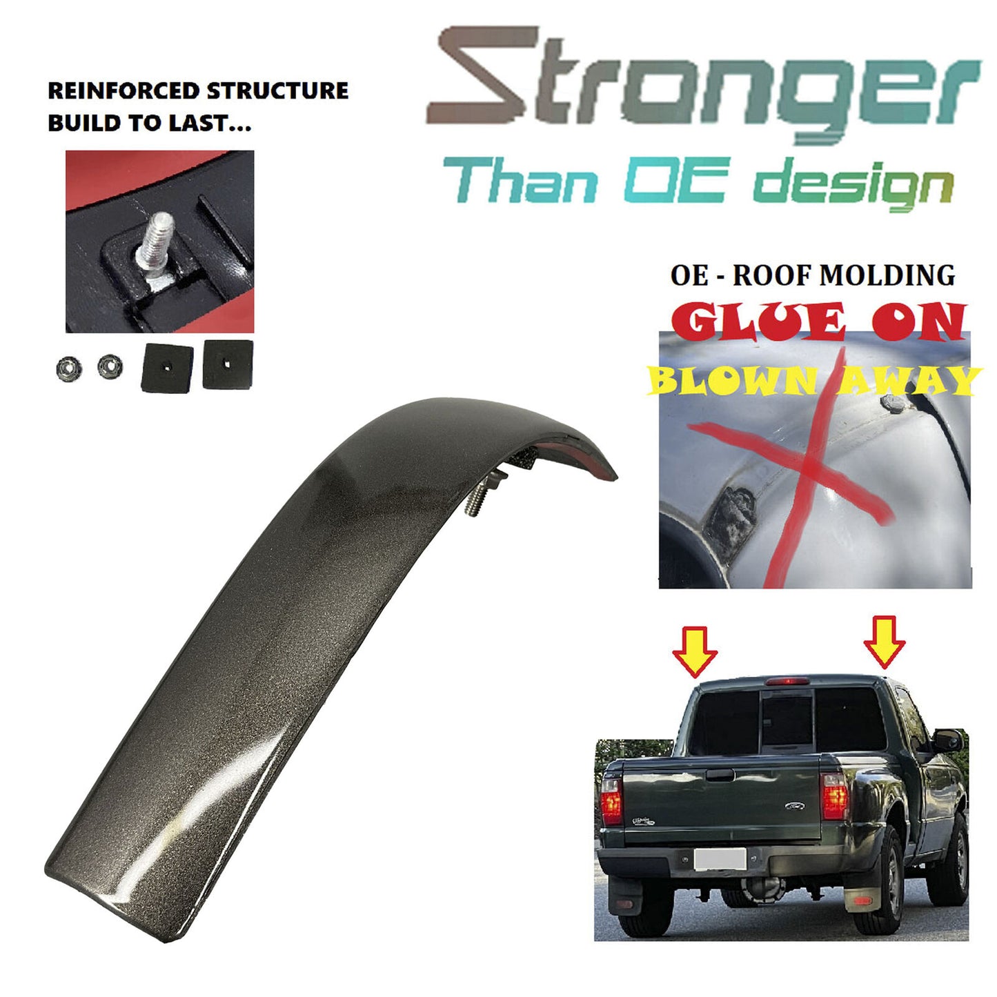Left Driver Upgraded Roof Molding For 98-11 Ford Ranger T7 Toreador Red Metallic