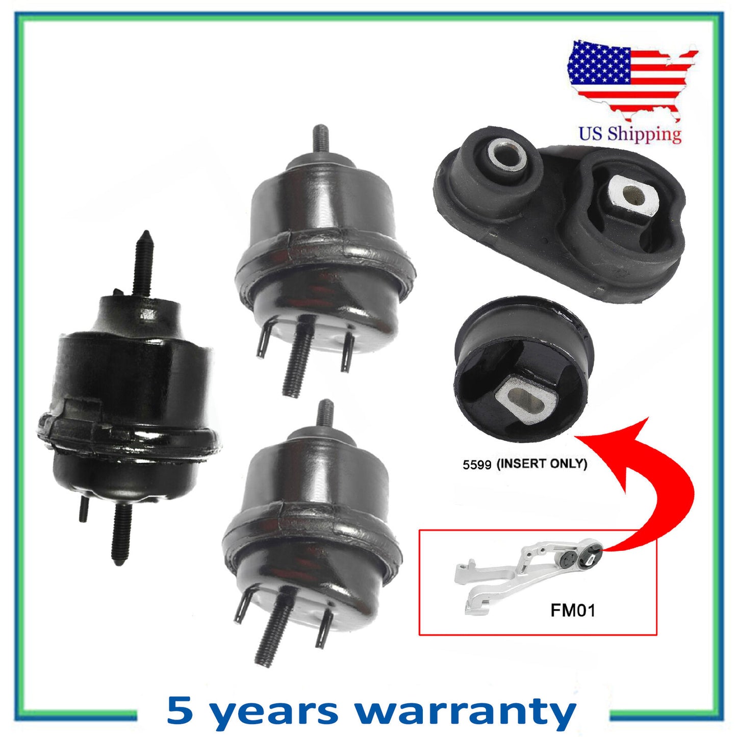 5PCS Upper Bushing & Torque Strut & Front & Trans Mount For 05-07 Montego 3.0L