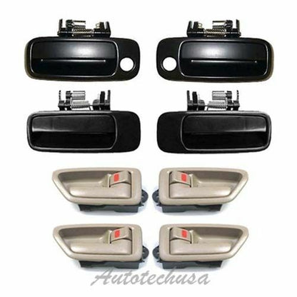 DS473 4 Outer Black Non Painted + 4 Inner Tan Door Handle For 97-01 Toyota Camry