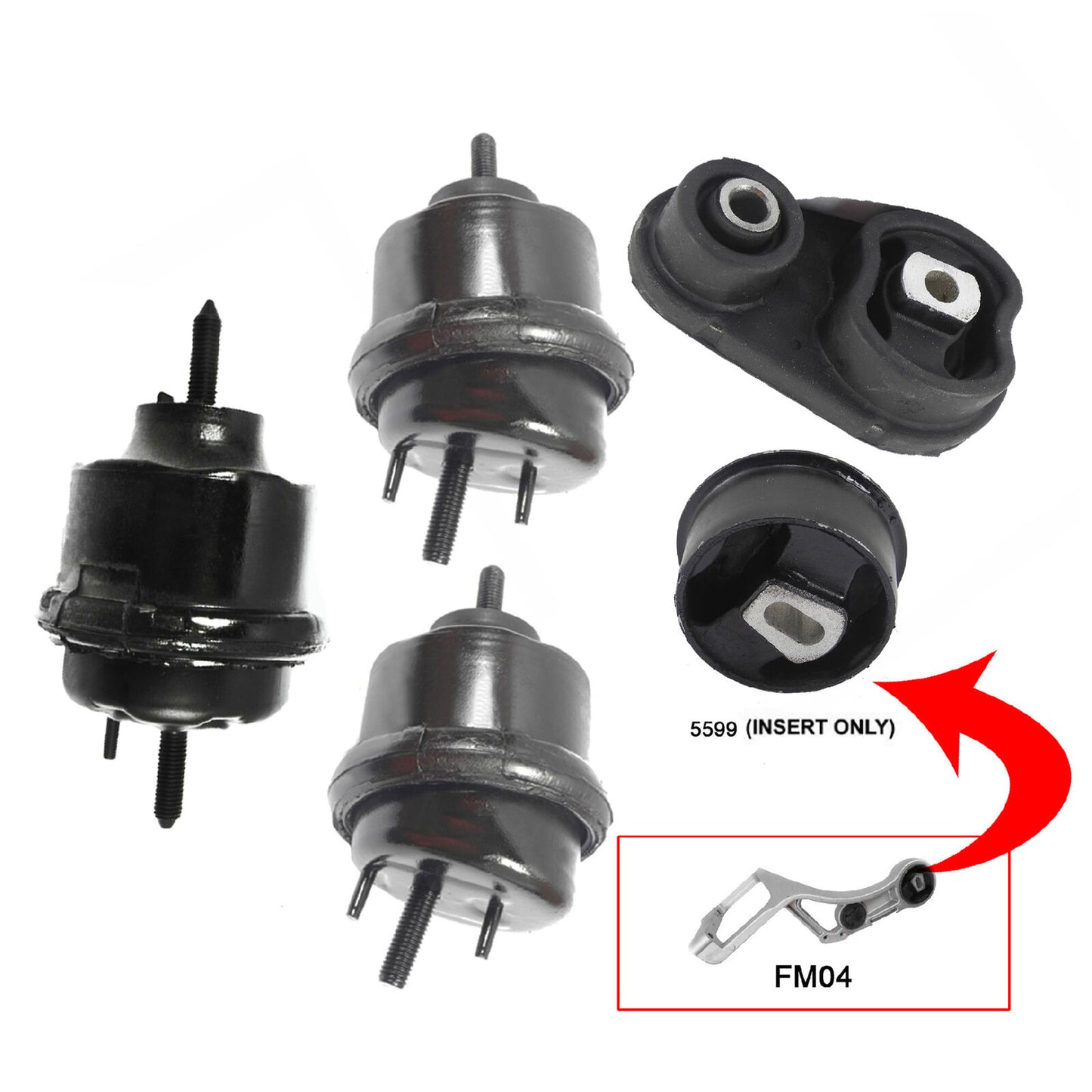 5PCS Rear Bushing, Torque Strut, Front & Trans Mount For Five Hundred Freestyle