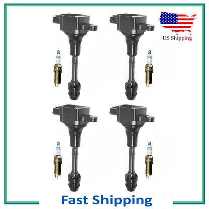 8PCS UF350 4 Ignition Coil & 4 Bosch Platinum Spark Plug For Sentra Altima 2.5L