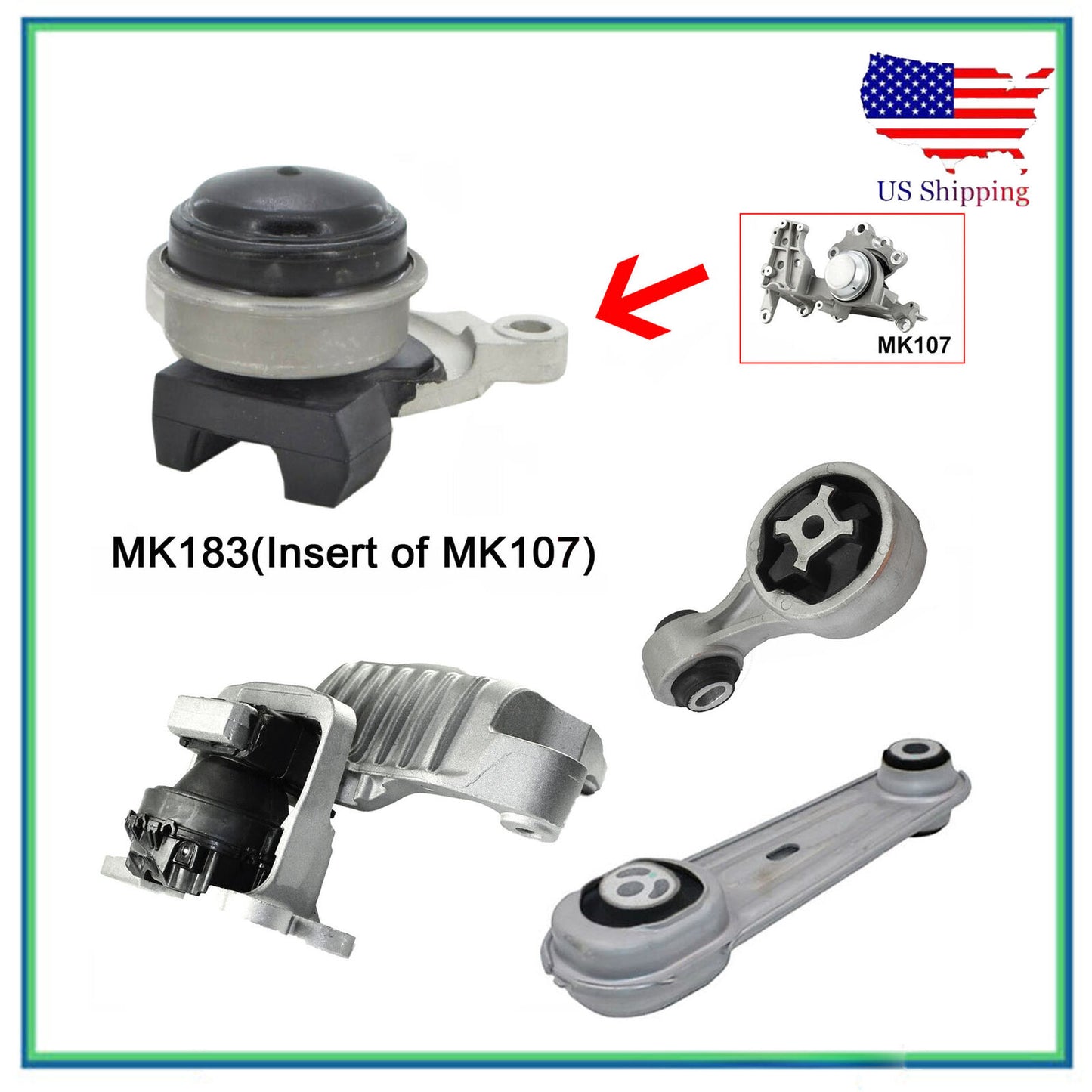 4PCS Engine Motor & Insert of Auto. Trans. Mount For 14-19 Nissan Rogue 2.5L 4WD