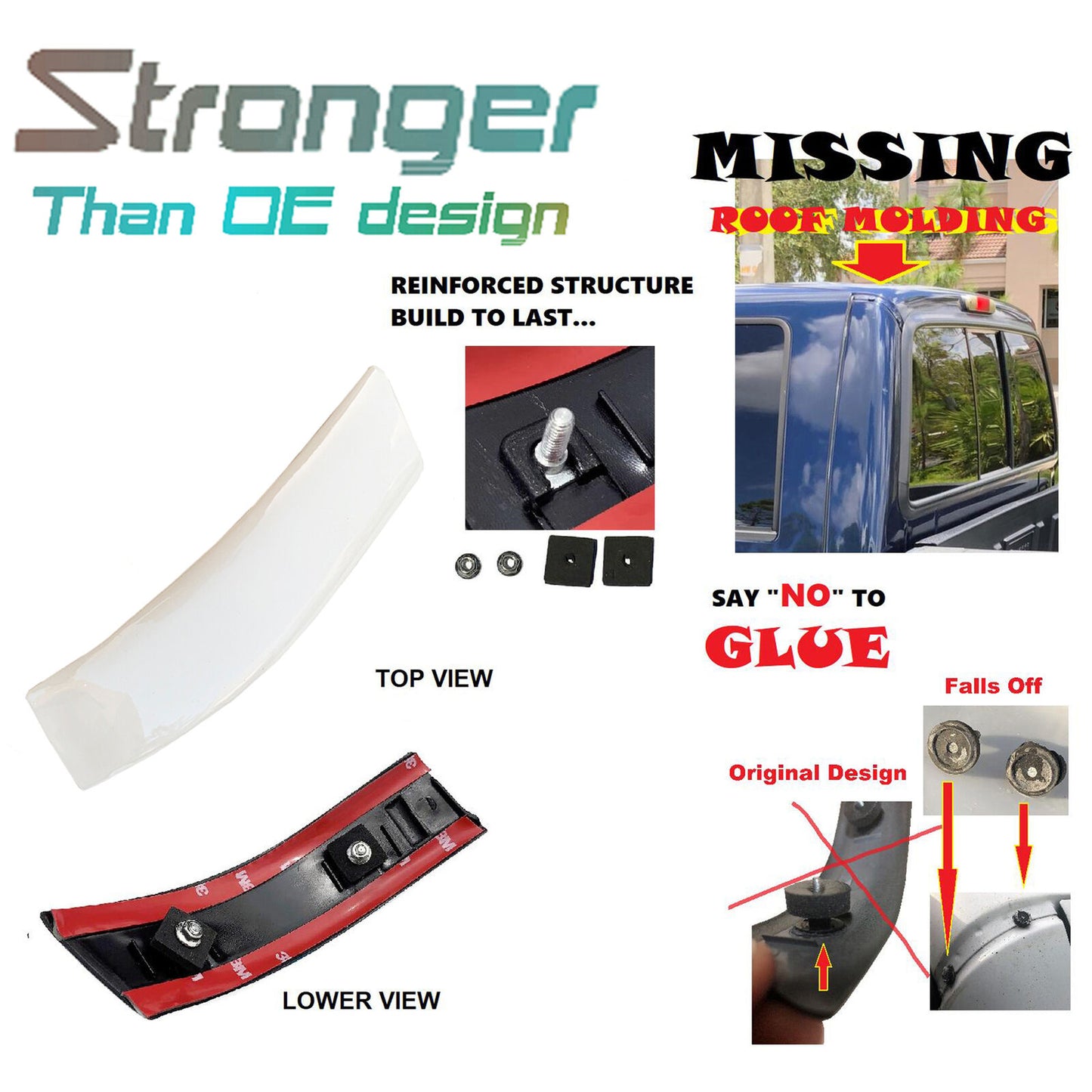 Right Roof Side Molding Reinforced For 99 00-07 Ford Super Duty YO Oxford White