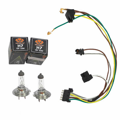 Left Right Headlight Wiring Harness & Headlight Bulb H7 55W For Benz C300 C250
