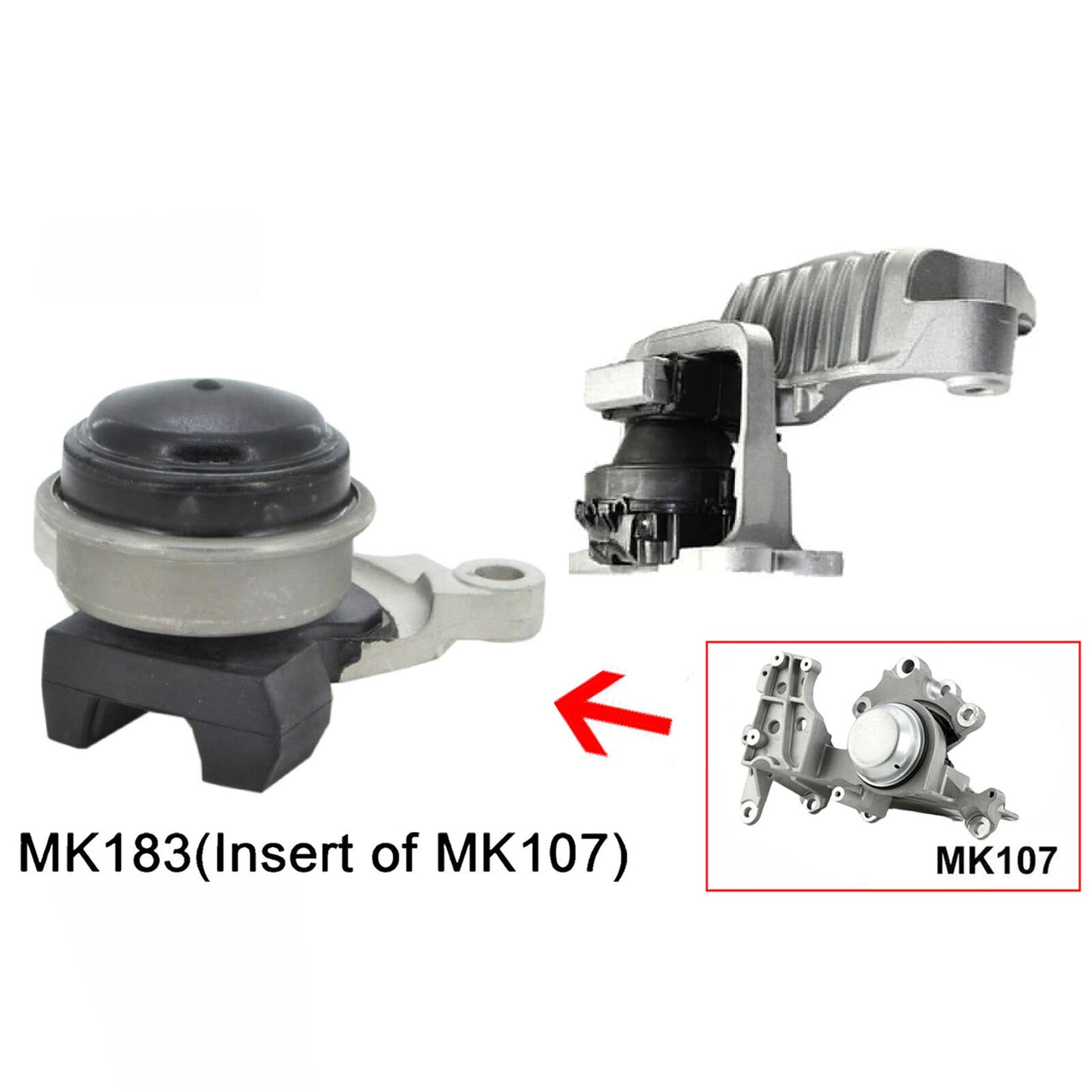 Set Engine Motor & Insert of Auto. Trans. Mount For 14-19 Nissan Rogue 2.5L 4WD