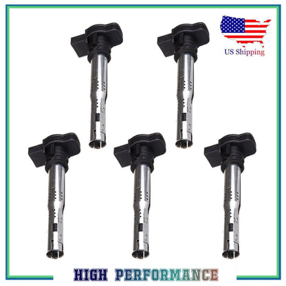 5PCS Ignition Coil For UF575 Audi A4 A5 A6 Q3 Quattro TT VW Beetle Golf 2.0 2.5L