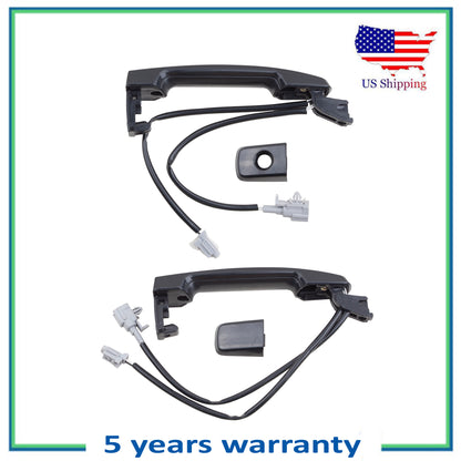 Front LH & RH Exterior Door Handle Smooth Black For 07-13 Nissan Altima Pair Set